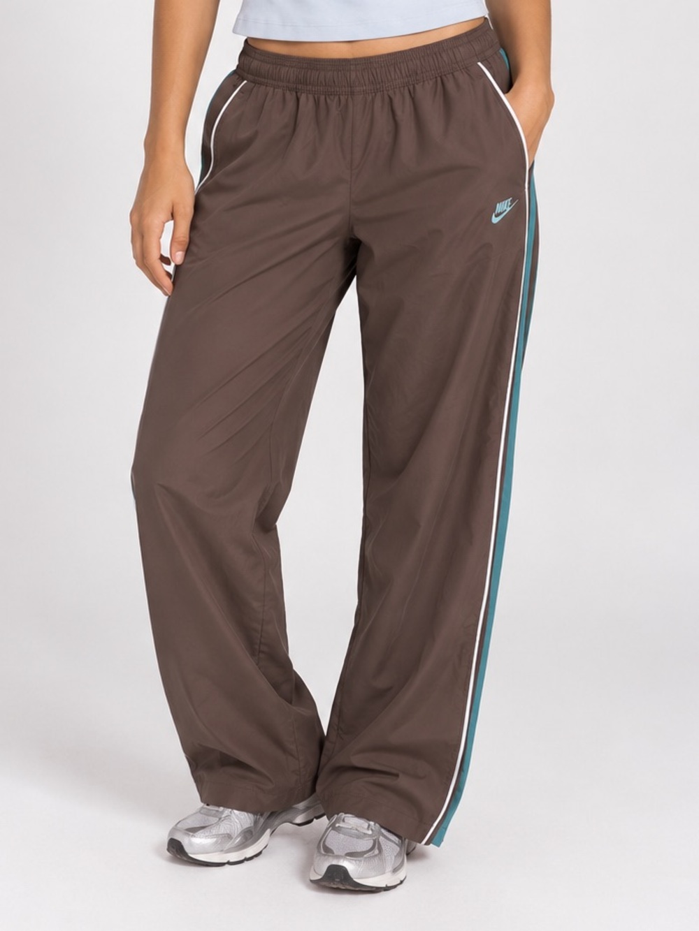Y2K Nike Sportswear Gray Brown Teal Stripe Track Pants Women’s L